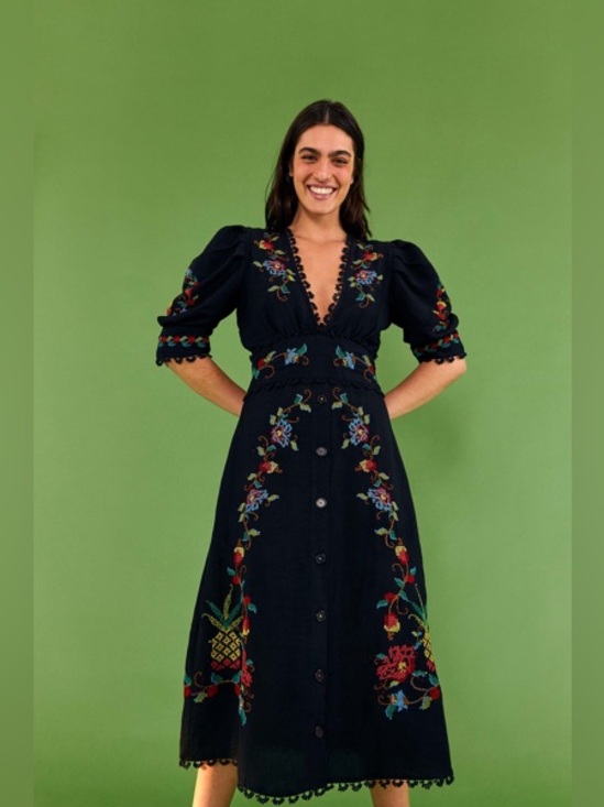 FARM Rio Dresses & Skirts - NWT Farm Rio black cross stitch midi dress